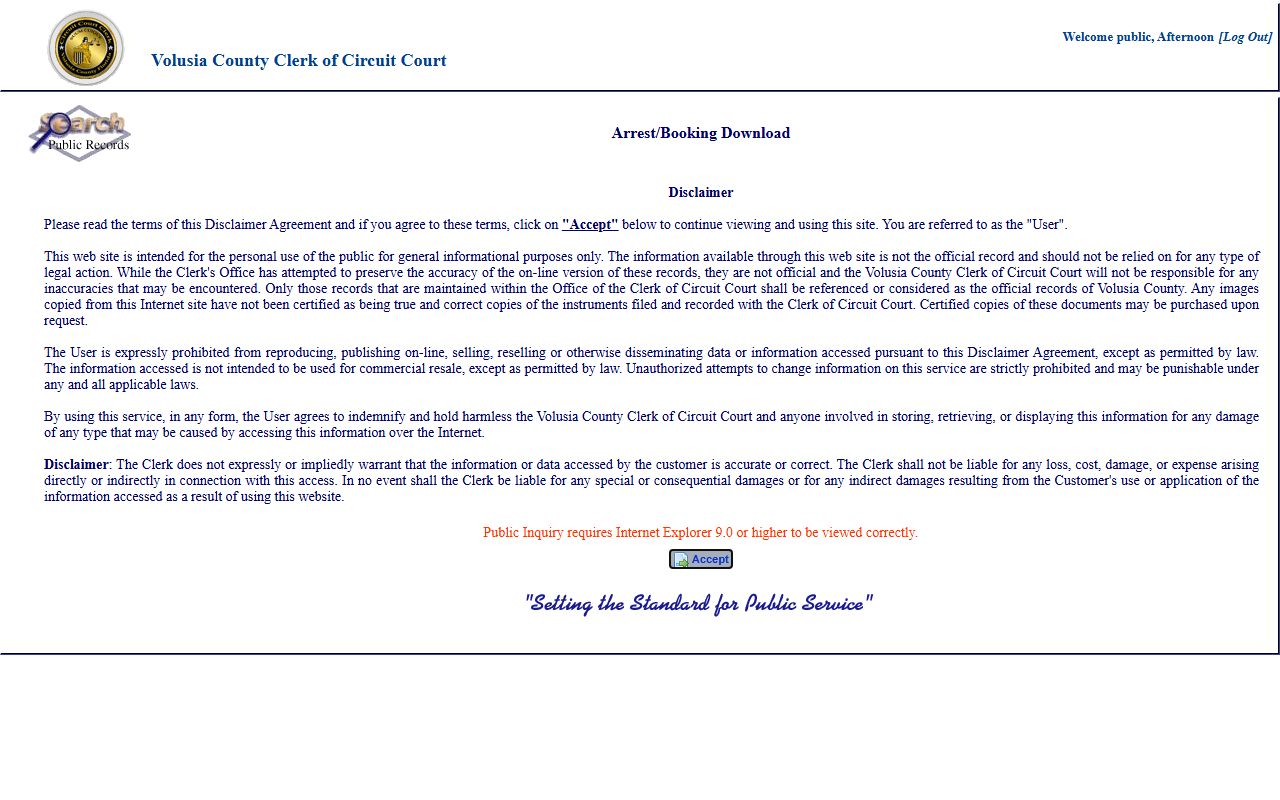 Volusia County Clerk daily arrest and booking download files that precede the court record after an arrest