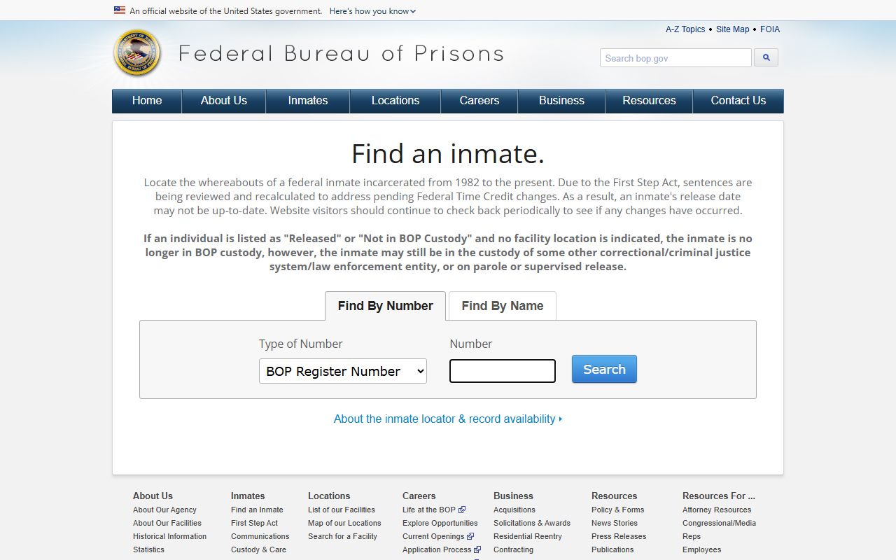 Federal BOP inmate records locator for federal custody outside the Volusia County jail