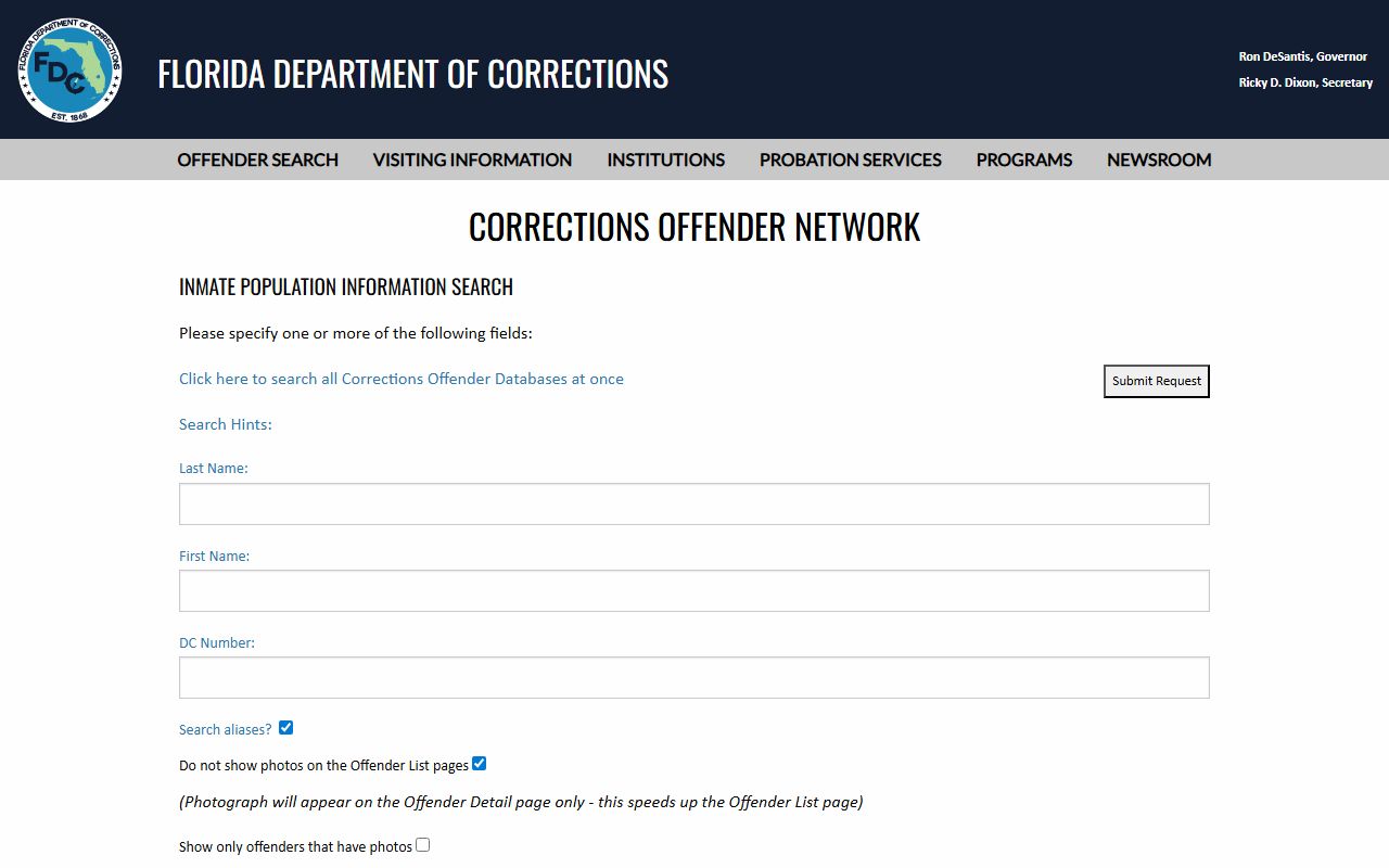 Florida Department of Corrections inmate records search used for sentenced Volusia County prisoners